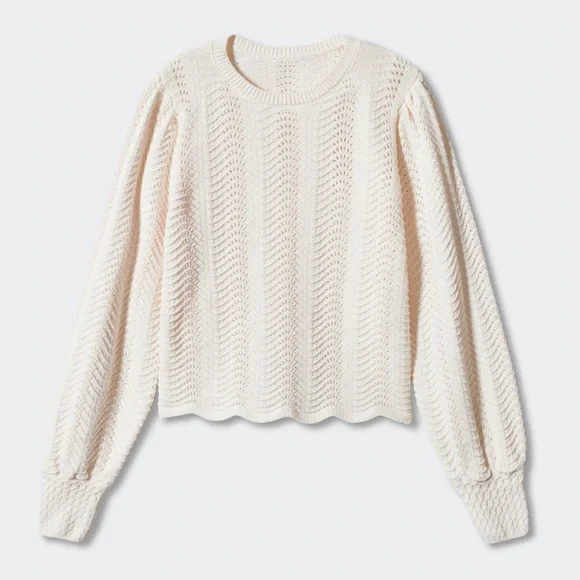 Mango Women’s Cream and White Puff Sleeve Knitted Sweater - Picture 5 of 15